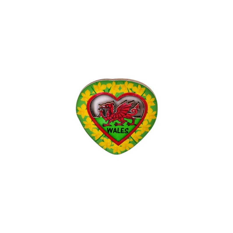 Heart Welsh Dragon Wooden Magnet