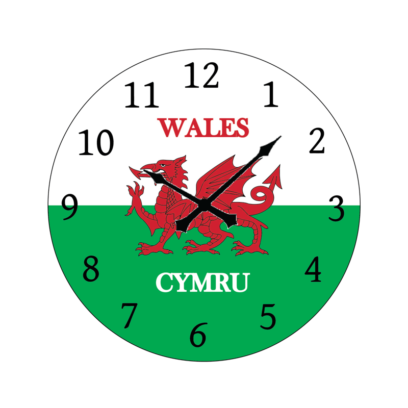 Wales Flag Glass Clock 15cm
