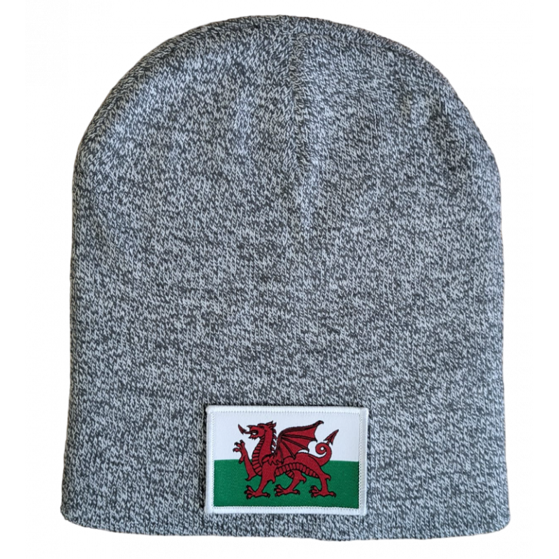 Welsh Flag Beanie Hat Grey