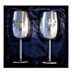 Wales Pewter Badged Wine Goblets