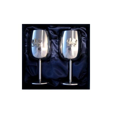 Wales Pewter Badged Wine Goblets
