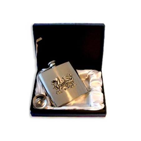 Wales Pewter Badged Hip Flask